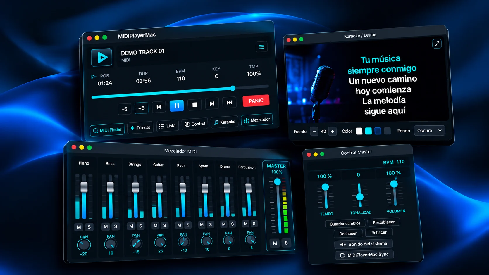 MIDIPlayerMac: reproducción MIDI, karaoke, mezclador y Control Master